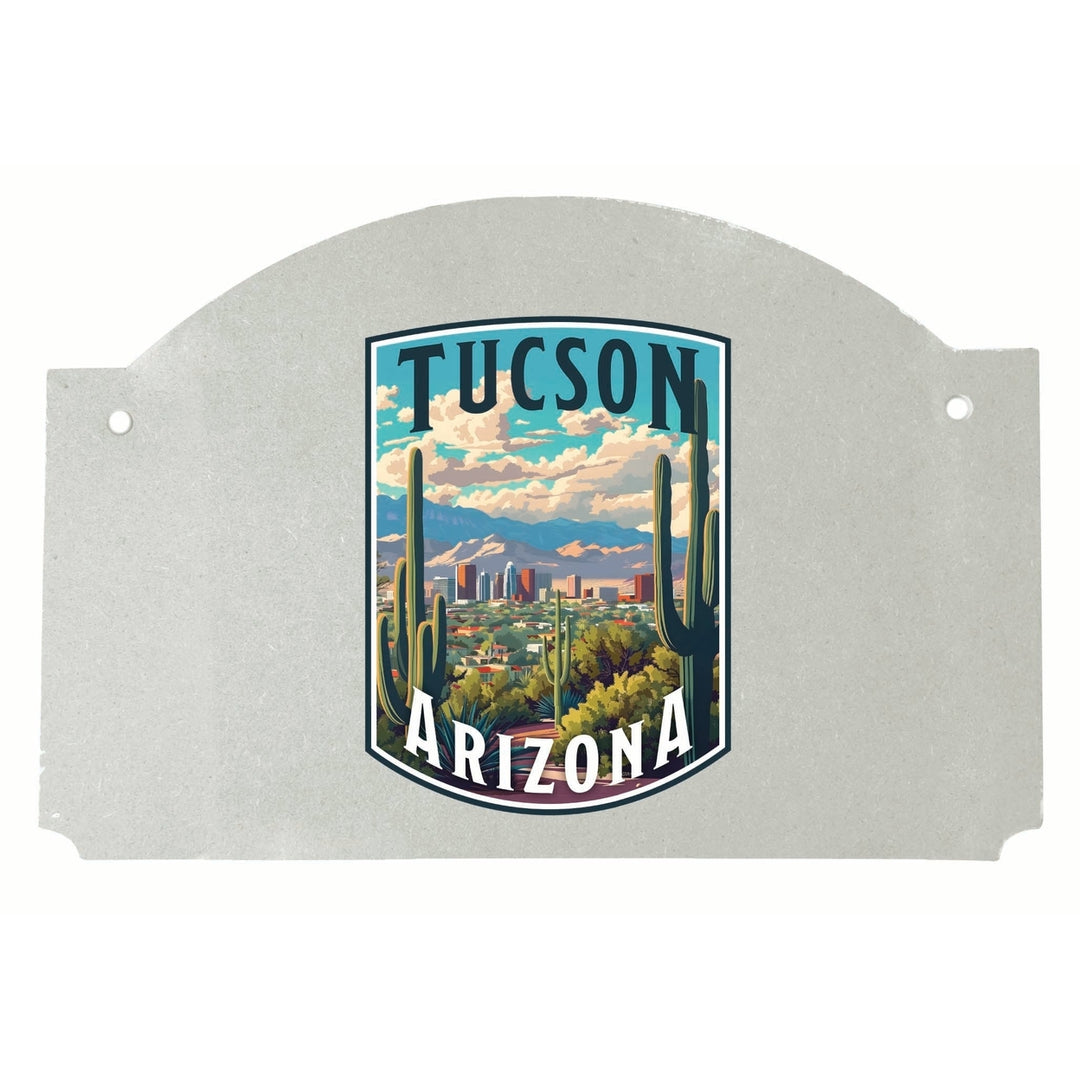 Tucson Arizona Cactus and Cityscape Design Souvenir Wood sign flat with string Image 1