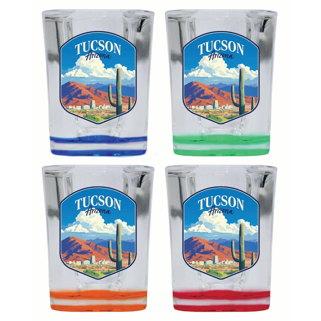 Tucson Arizona Desert Mountains Design Souvenir 2 Ounce Shot Glass Square 4-Pack Multicolor Image 1