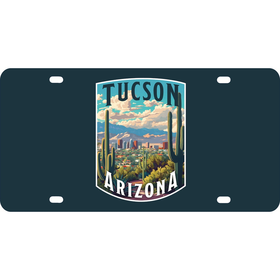 Tucson Arizona Cactus and Cityscape Design Souvenir Mini Metal License Plate 4.75 x 2.25 inch Image 1