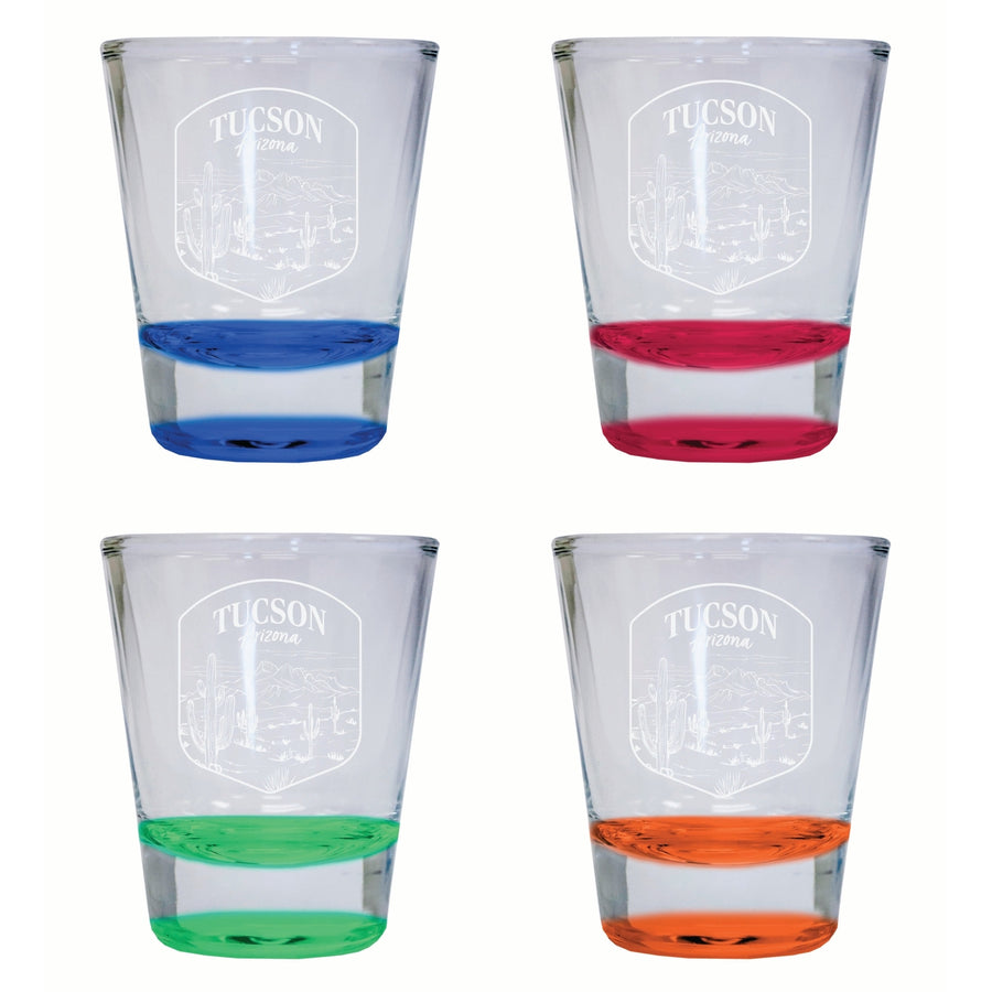 Tucson Arizona Souvenir 2 Ounce Engraved Shot Glass Round 4-Pack Multicolor Image 1