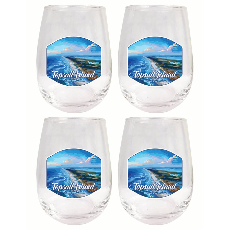 Topsail Island North Carolina Aerial View Design Souvenir 15 oz Stemless Wine Glass 4-Pack Image 1