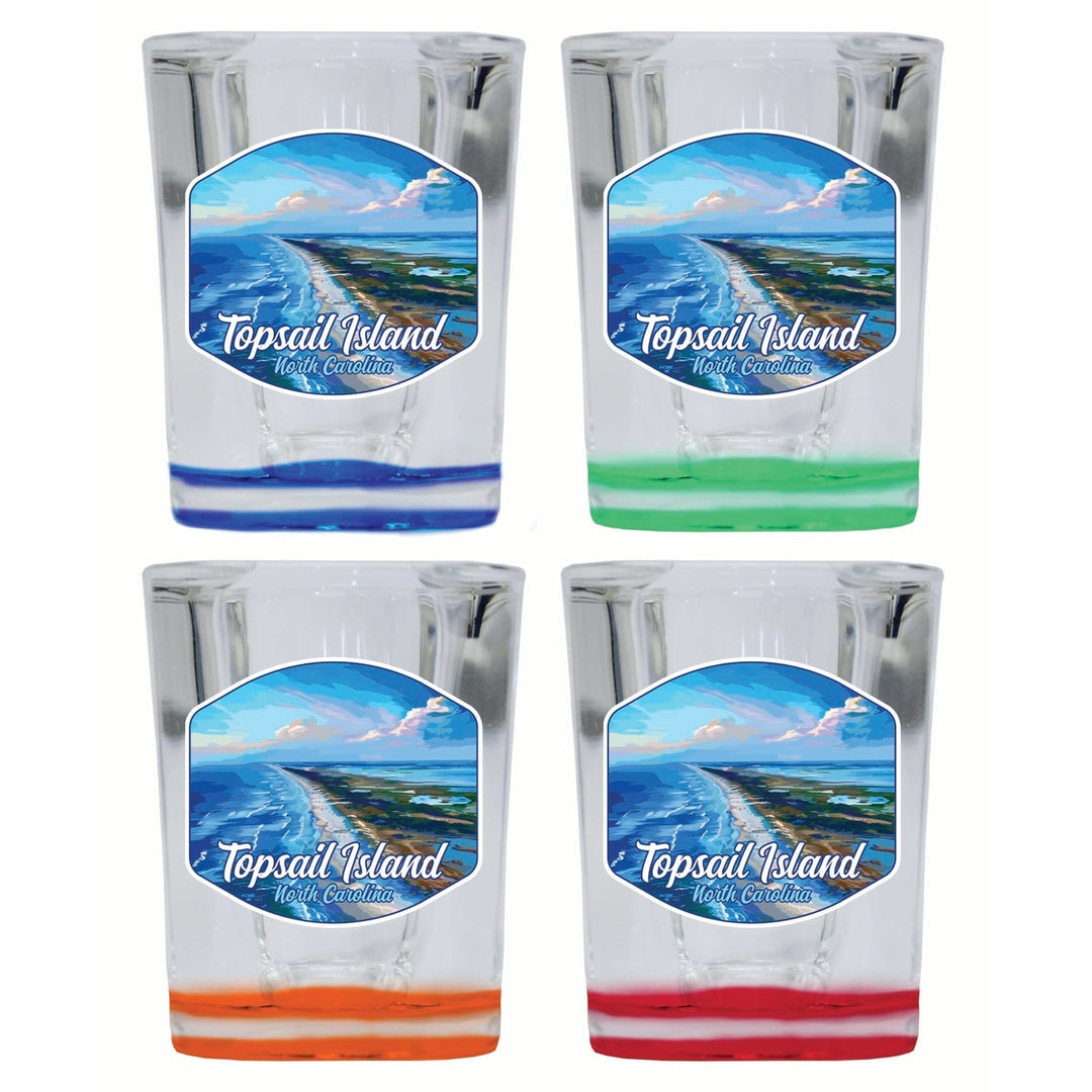 Topsail Island North Carolina Aerial View Design Souvenir 2 Ounce Shot Glass Square 4-Pack Multicolor Image 1