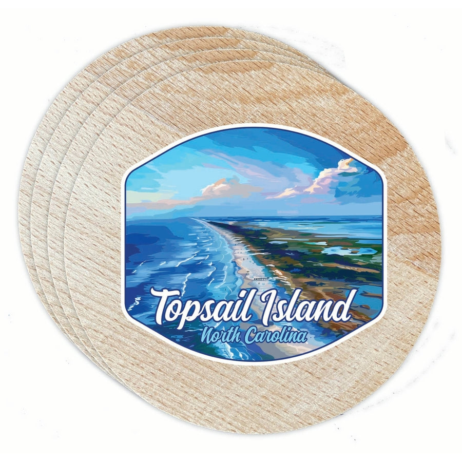 Topsail Island North Carolina Aerial View Design Souvenir Coaster Wooden 3.5 x 3.5-Inch 4 Pack Image 1