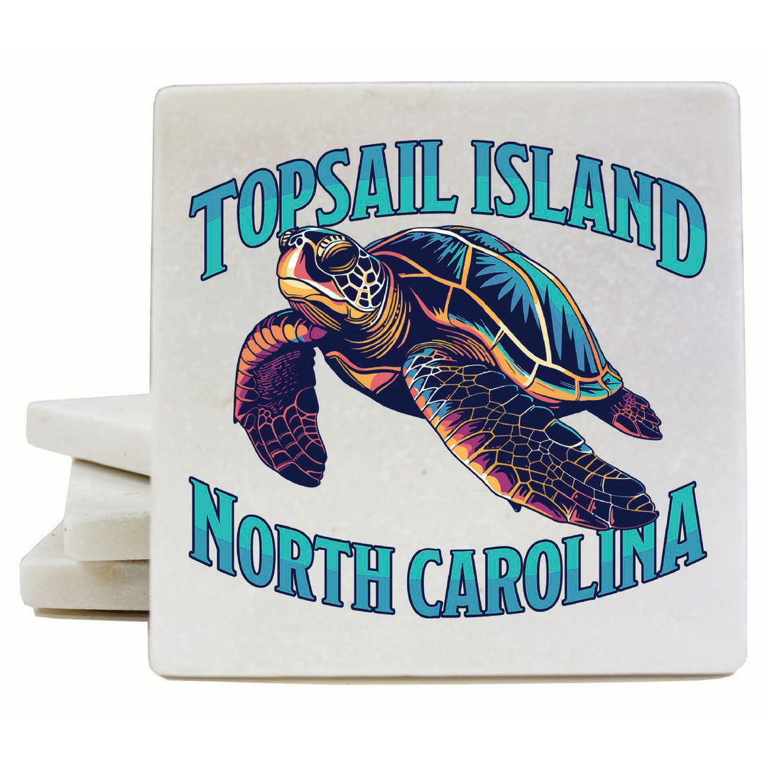 Topsail Island North Carolina Colorful Turtle Design Souvenir 4x4-Inch Coaster Marble 4 Pack Image 1