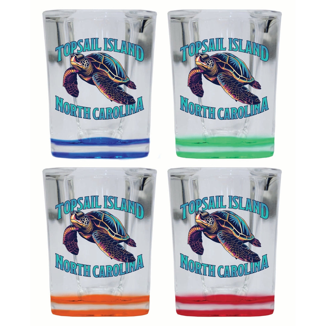 Topsail Island North Carolina Colorful Turtle Design Souvenir 2 Ounce Shot Glass Square 4-Pack Multicolor Image 1