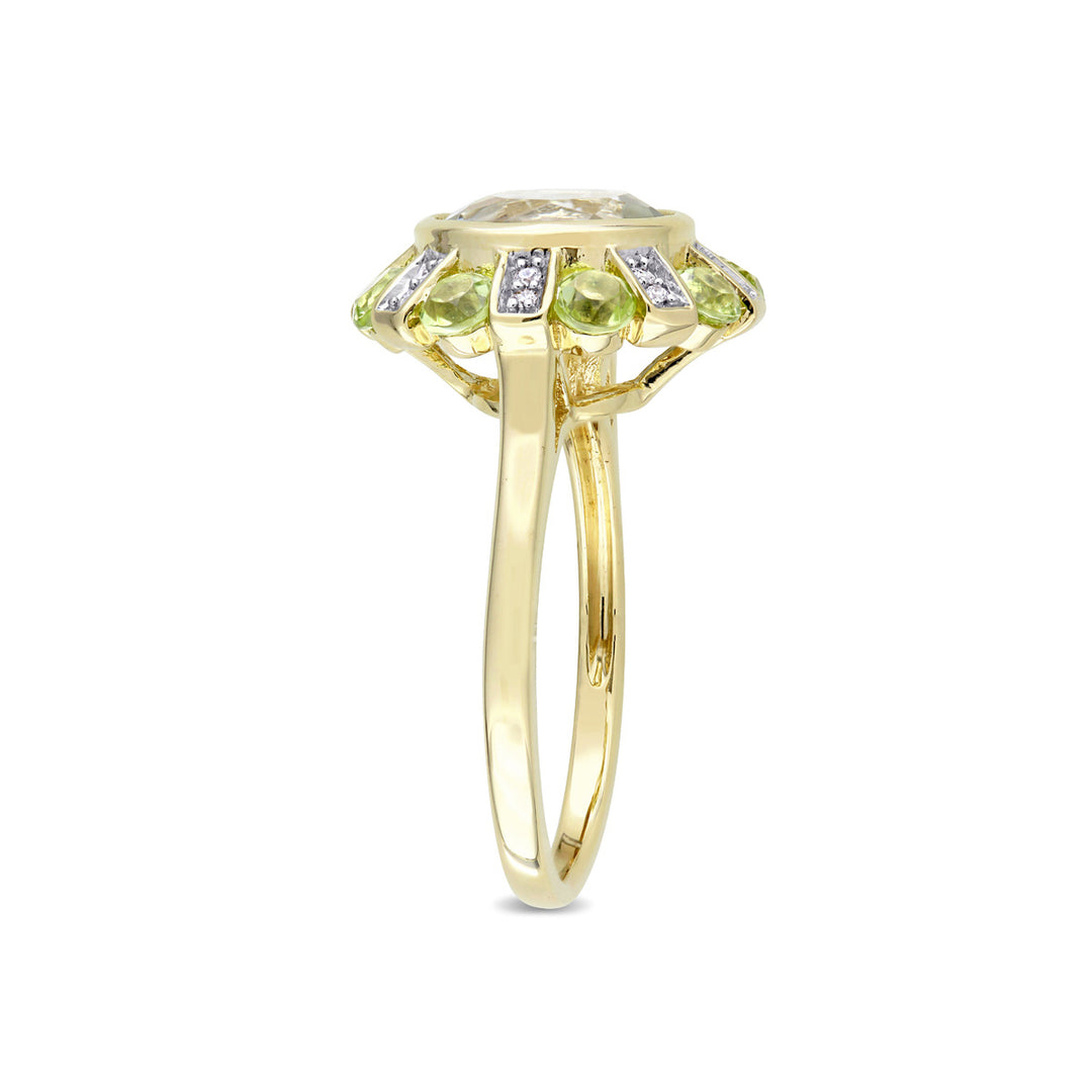 3.80 Carat (ctw) Green Quartz and Peridot Floral Ring in 14k Yellow Gold with Accent Diamonds Image 2