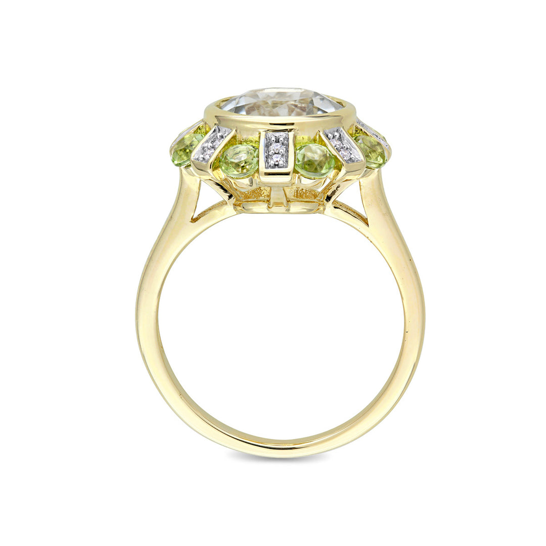 3.80 Carat (ctw) Green Quartz and Peridot Floral Ring in 14k Yellow Gold with Accent Diamonds Image 4