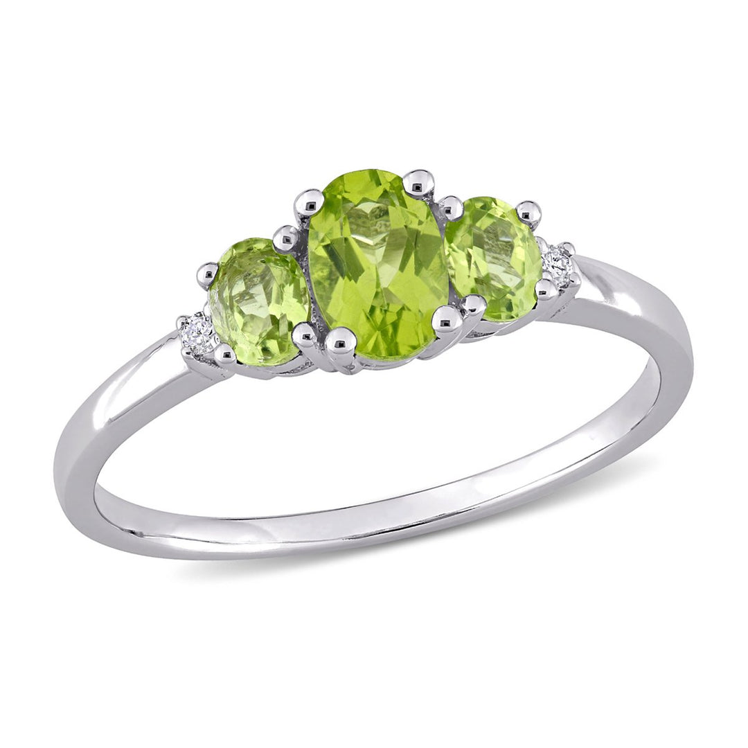 4/5 Carat (cw) Three-Stone Peridot Ring in 10K White Gold Image 1