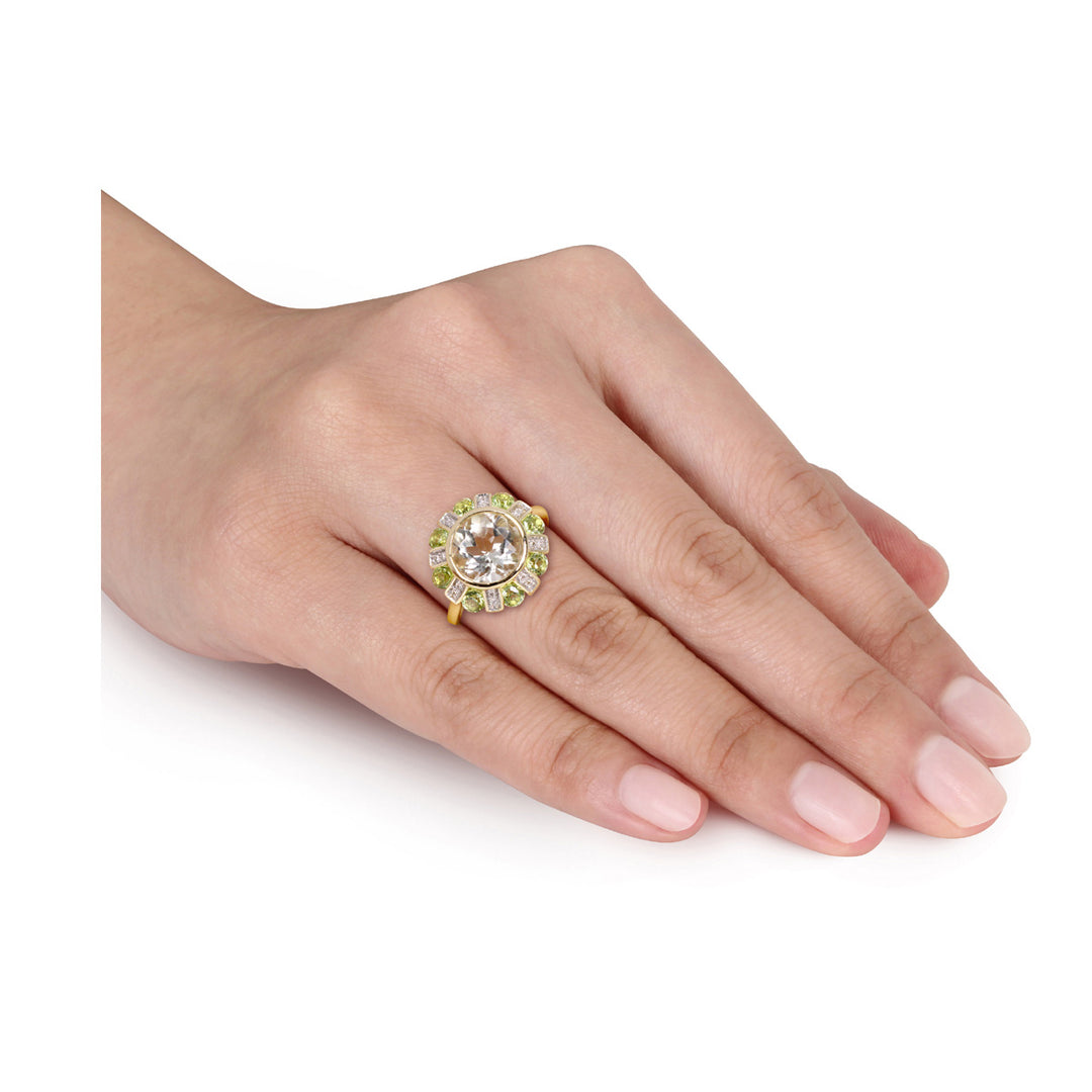 3.80 Carat (ctw) Green Quartz and Peridot Floral Ring in 14k Yellow Gold with Accent Diamonds Image 4