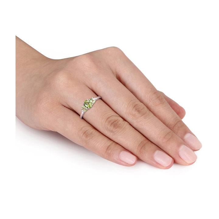 4/5 Carat (cw) Three-Stone Peridot Ring in 10K White Gold Image 4