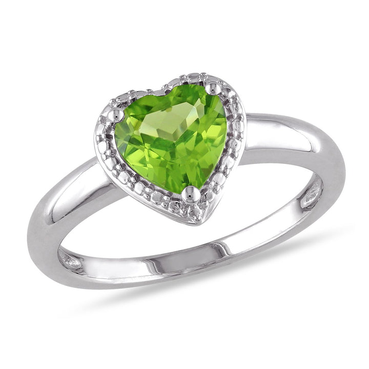 1.30 Carat (ctw) Peridot Heart Promise Ring in Sterling Silver Image 1