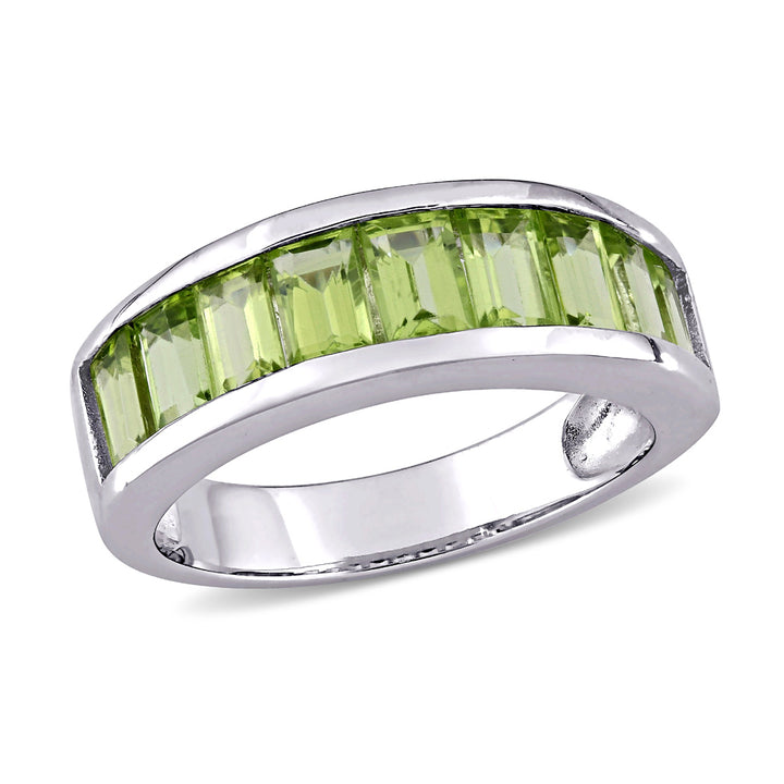 2.70 Carat (ctw) Peridot Baguette Band Ring in Sterling Silver Image 1