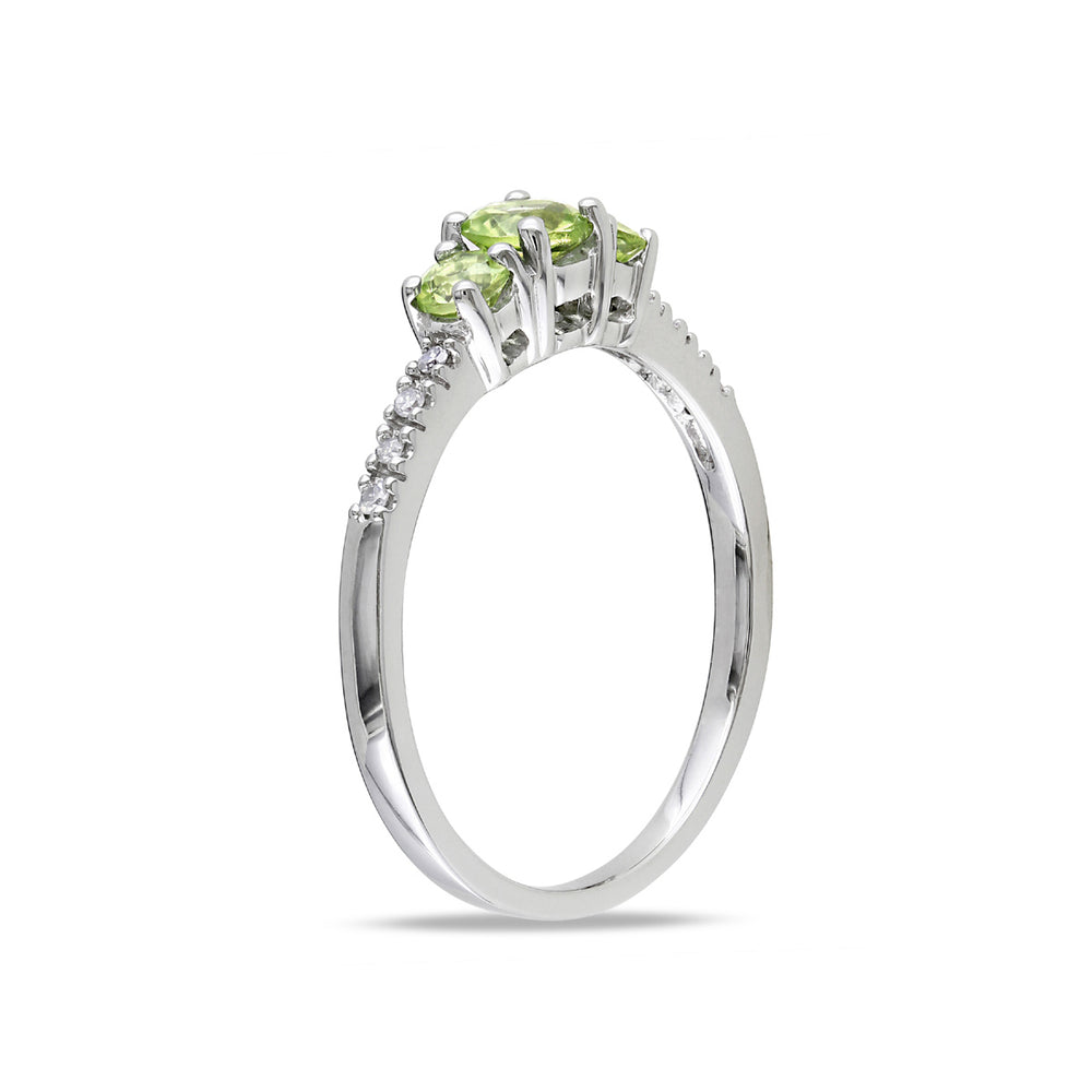 1/2 Carat (cw) Three Stone Peridot Ring in 10K White Gold with Accent Diamonds Image 2