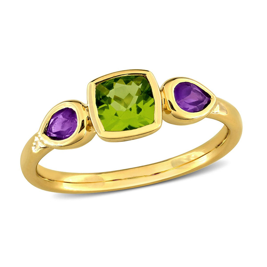 9/10 Carat (ctw) Peridot and Amethyst Ring in 10K Yellow Gold Image 1