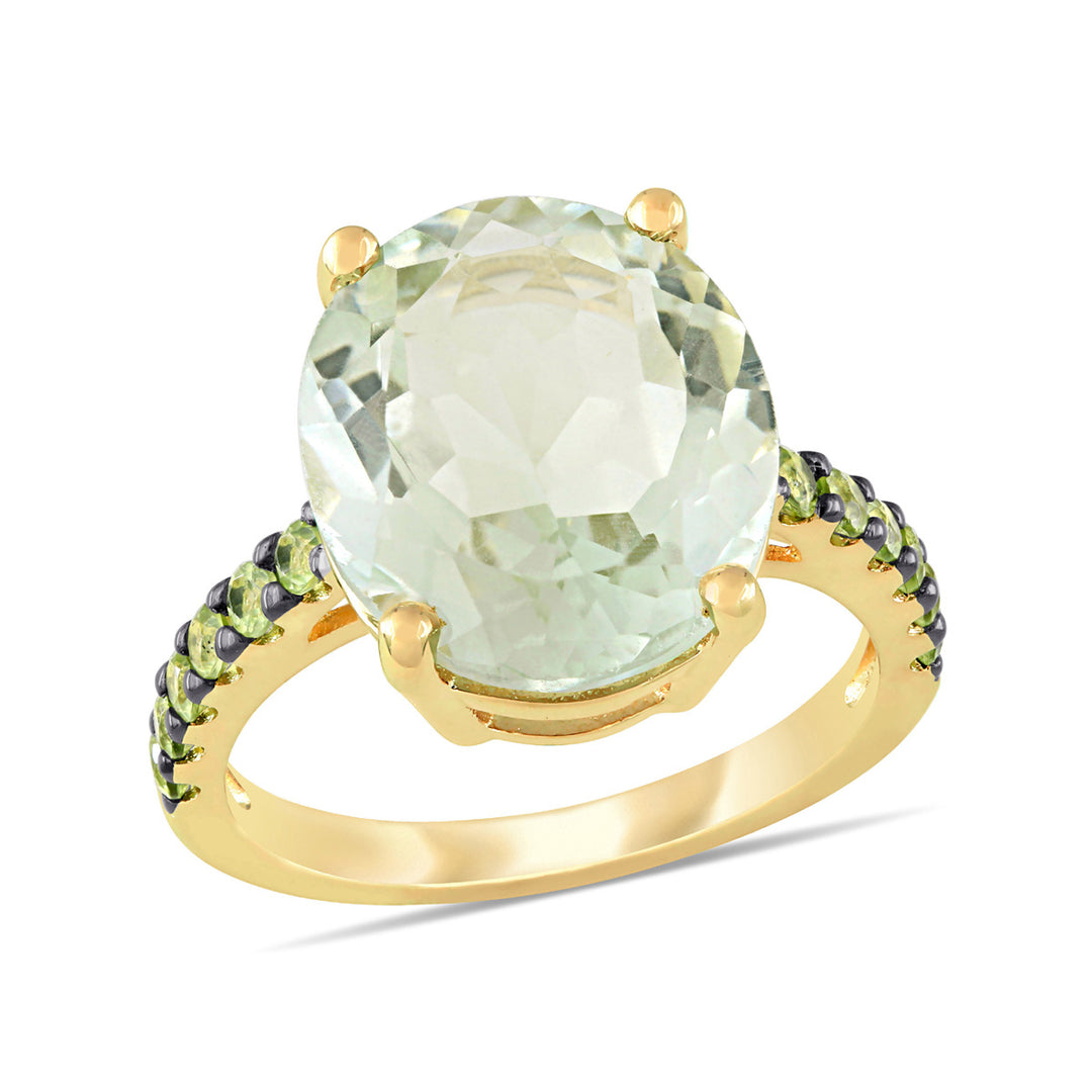 7.98 Carat (ctw) Green Quartz and Peridot Ring in Yellow Sterling Silver Image 1