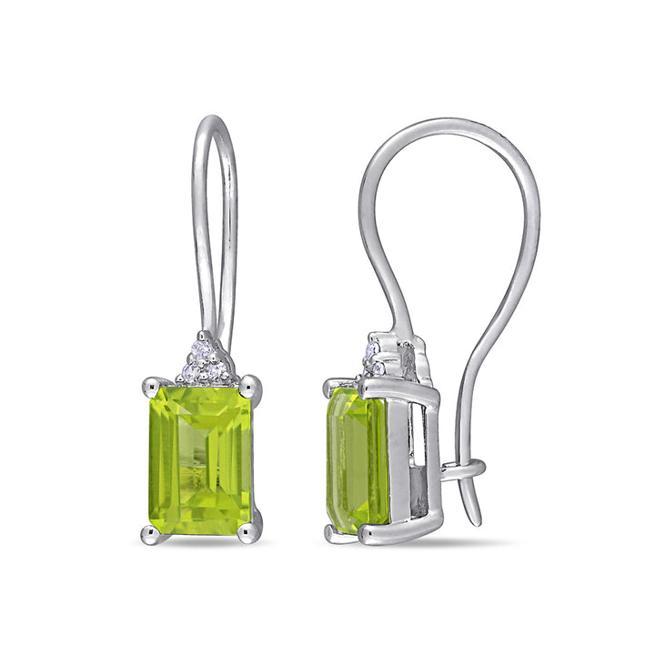 2.00 Carat (ctw) Emerald-Cut Peridot Dangle Earrings in Sterling Silver Image 1