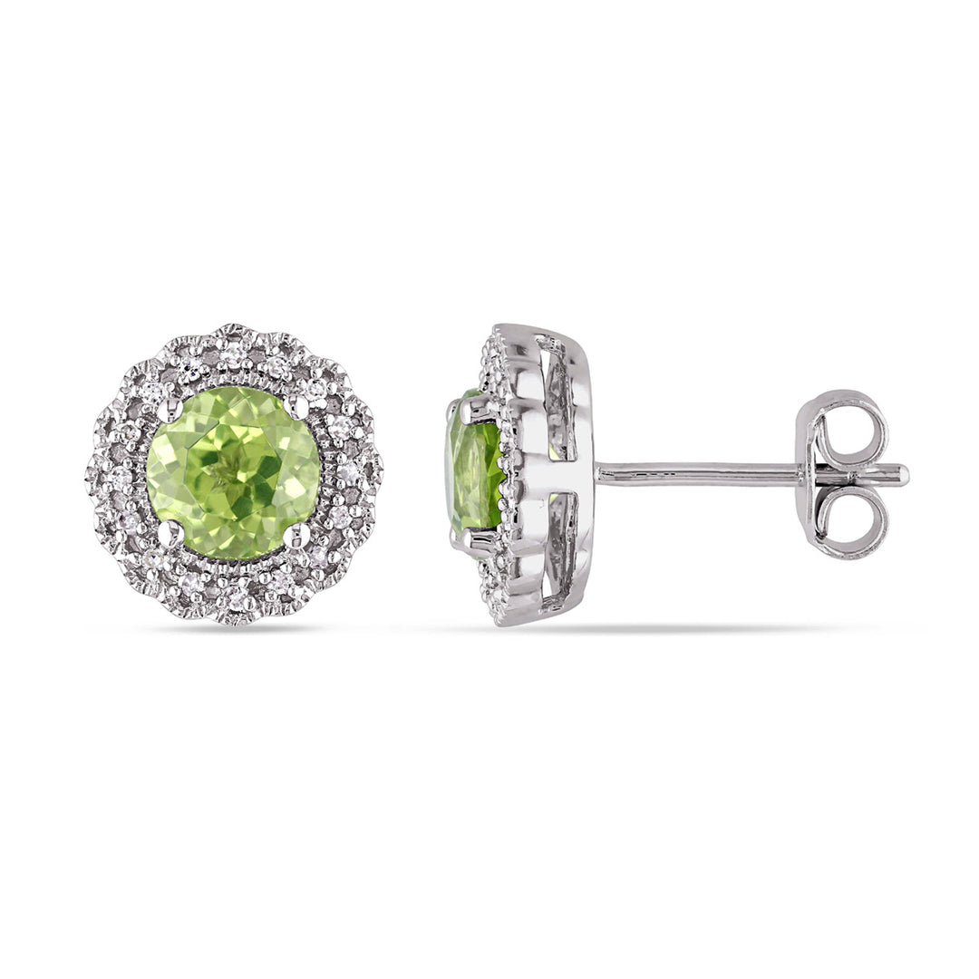 1.84 Carat (ctw) Peridot Halo Earrings in Sterling Silver with Accent Diamonds Image 1