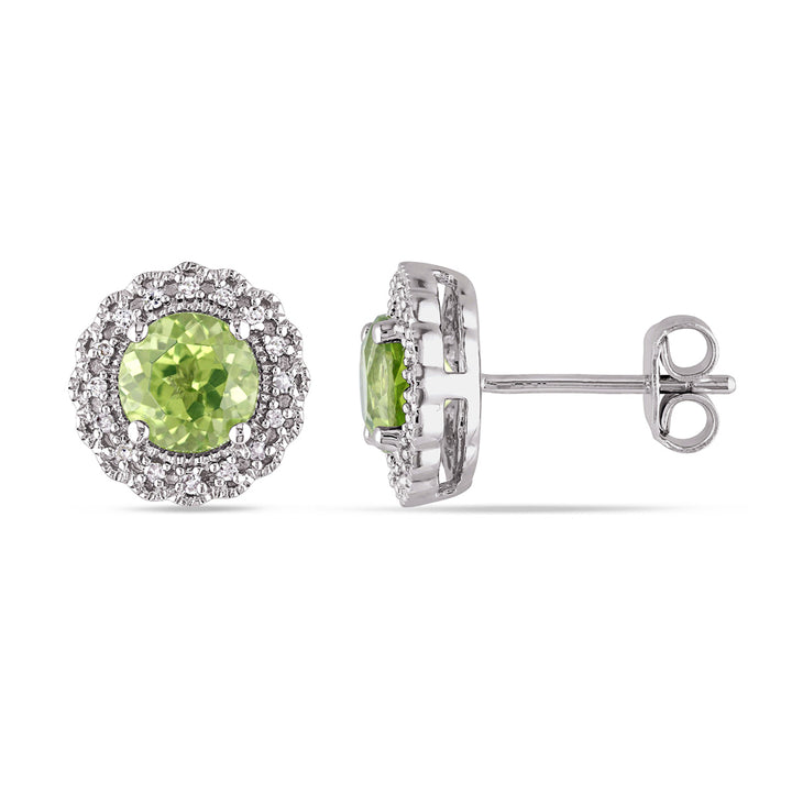 1.84 Carat (ctw) Peridot Halo Earrings in Sterling Silver with Accent Diamonds Image 1