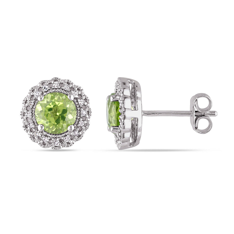 1.84 Carat (ctw) Peridot Halo Earrings in Sterling Silver with Accent Diamonds Image 1