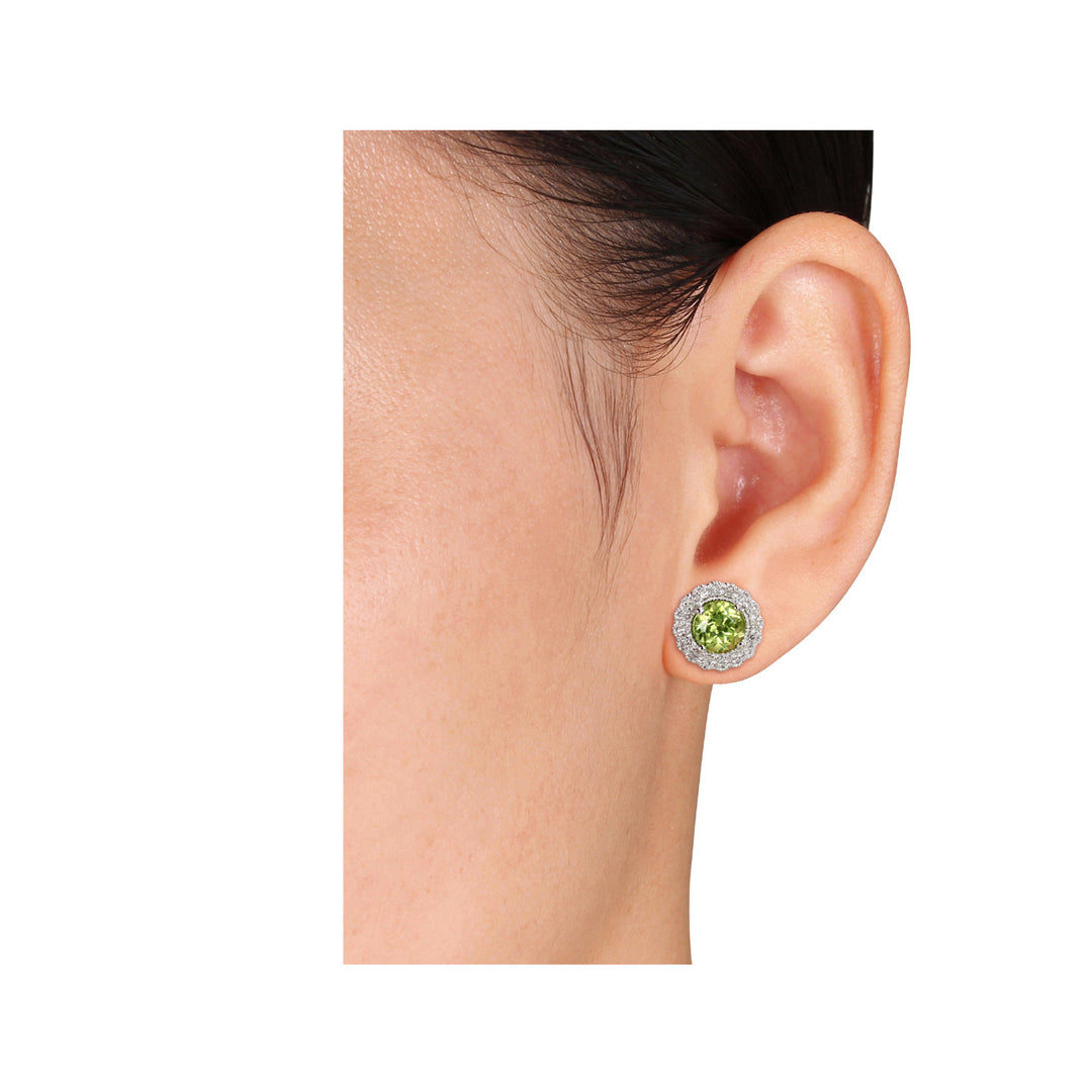 1.84 Carat (ctw) Peridot Halo Earrings in Sterling Silver with Accent Diamonds Image 4