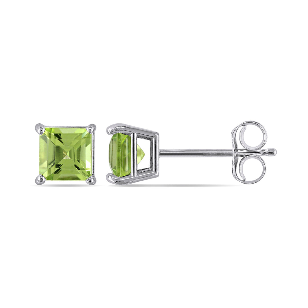 2/3 Carat (ctw) Square Peridot Solitaire Earrings in 14K White Gold Image 1