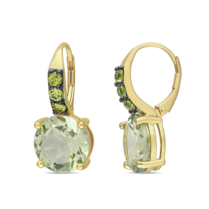 12.38 Carat (ctw) Green Quartz and Peridot Dangle Earrings in Yellow Sterling Silver Image 1