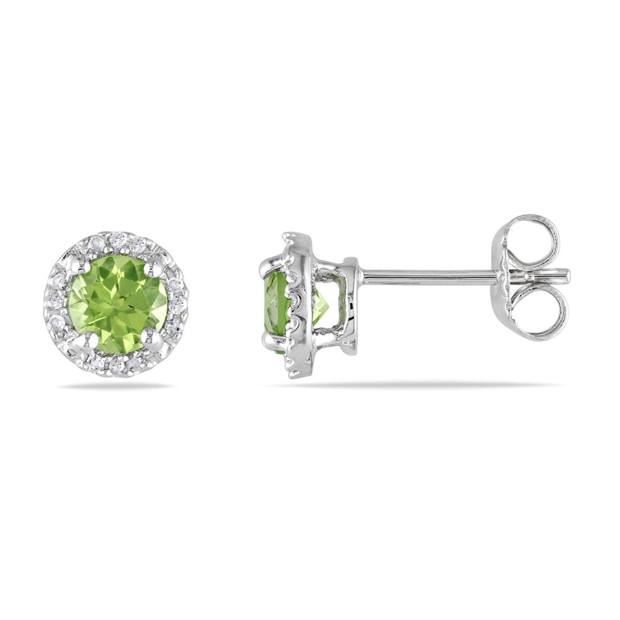 1.12 Carat (ctw) Peridot Halo Earrings in Sterling Silver with Accent Diamonds Image 1