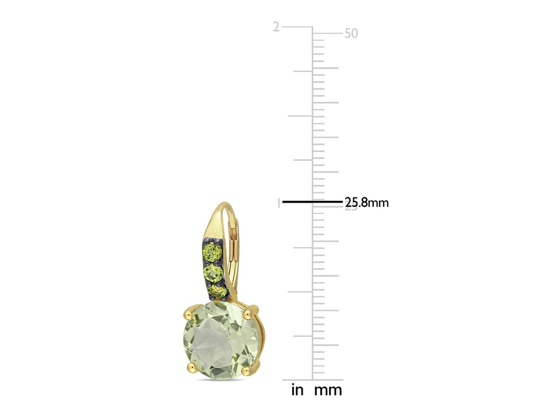 12.38 Carat (ctw) Green Quartz and Peridot Dangle Earrings in Yellow Sterling Silver Image 3