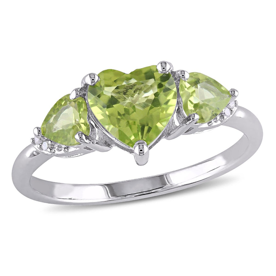 1.89 Carat (ctw) Three Stone Peridot Heart Ring in Sterling Silver Image 1