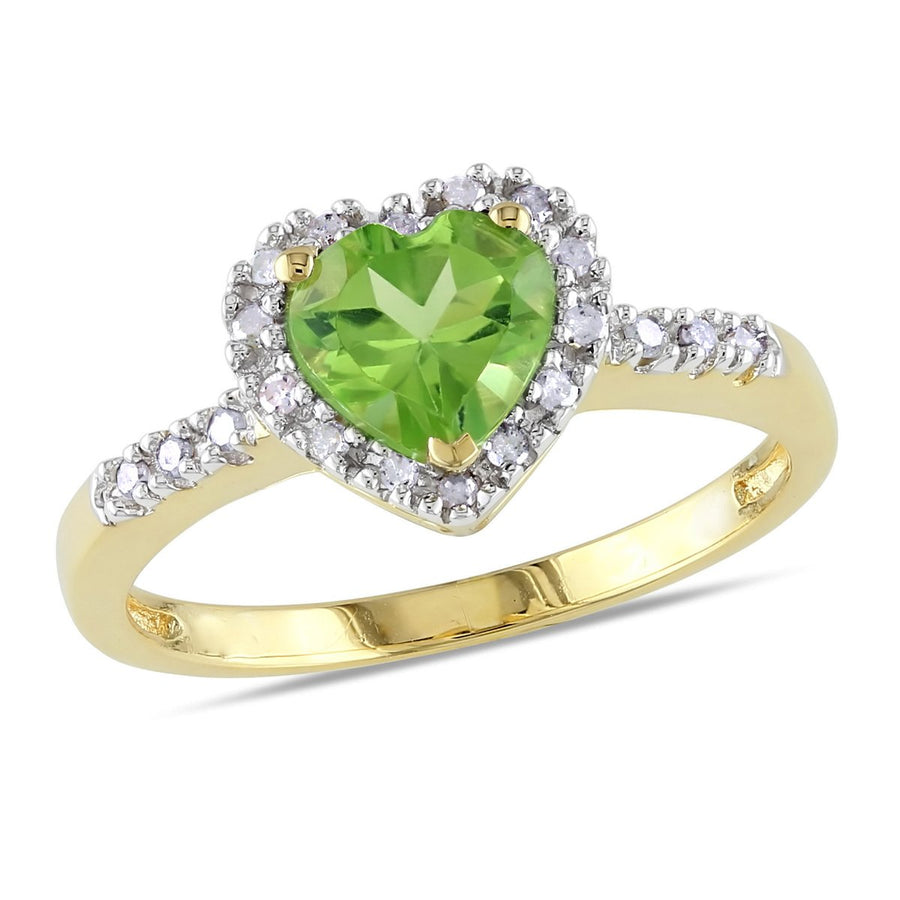 4/5 Carat (cw) Peridot Promise Heart Ring in 14K Yellow Gold with Diamonds Image 1