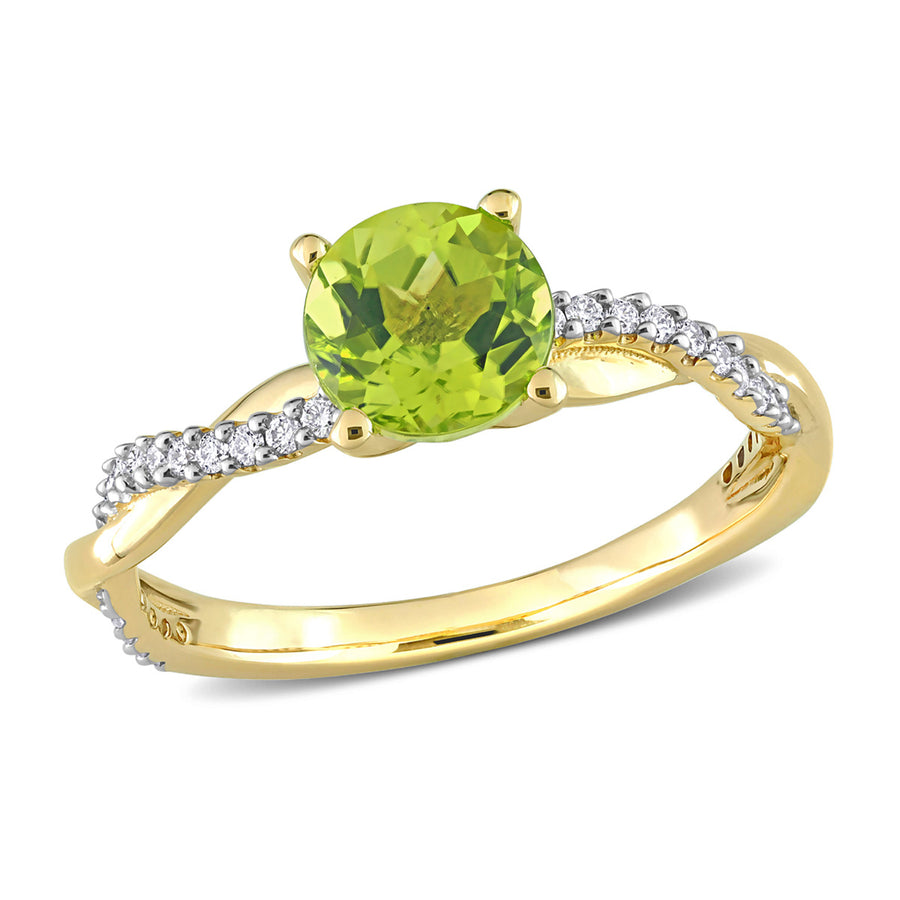 1.10 Carat (ctw) Peridot Crossover Ring in 14K Yellow Gold with Diamonds Image 1