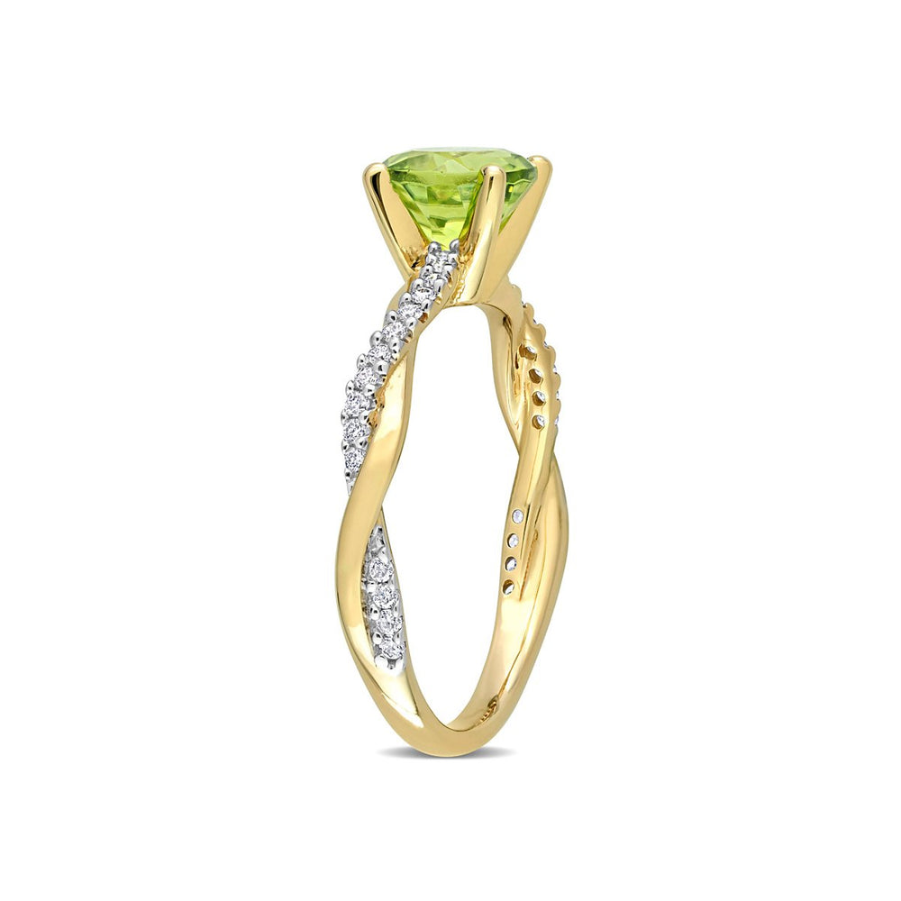 1.10 Carat (ctw) Peridot Crossover Ring in 14K Yellow Gold with Diamonds Image 2