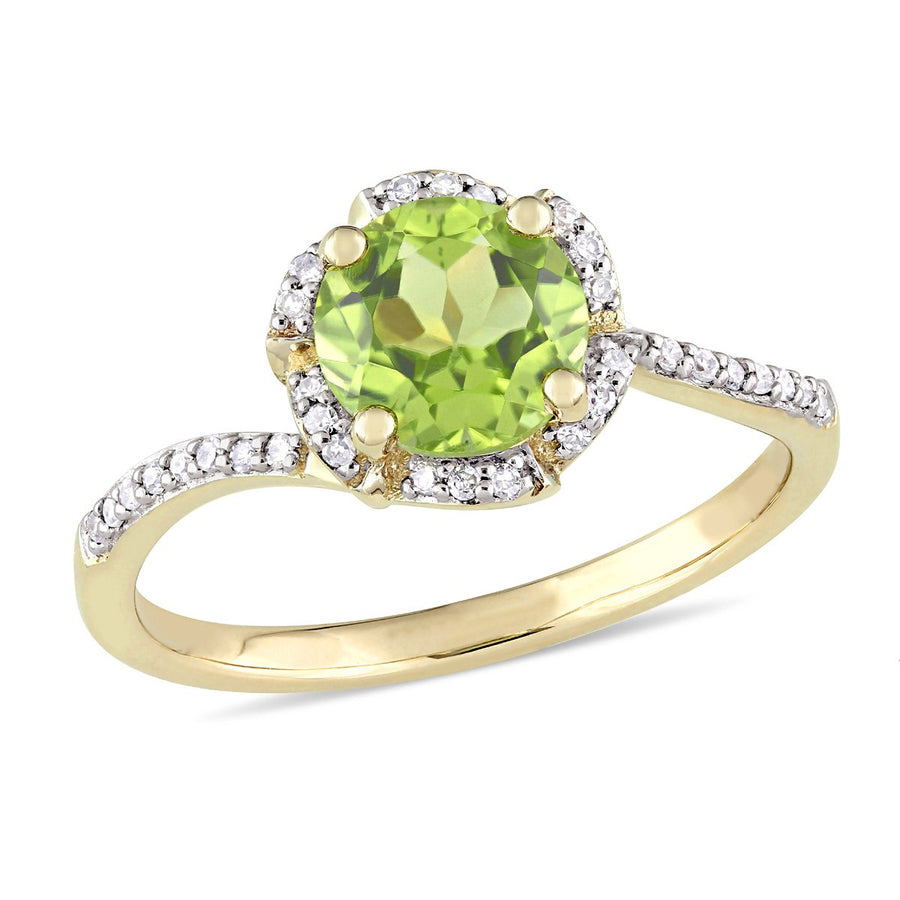 1.52 Carat (cw) Peridot Halo Ring in 14K Yellow Gold with Accent Diamonds Image 1