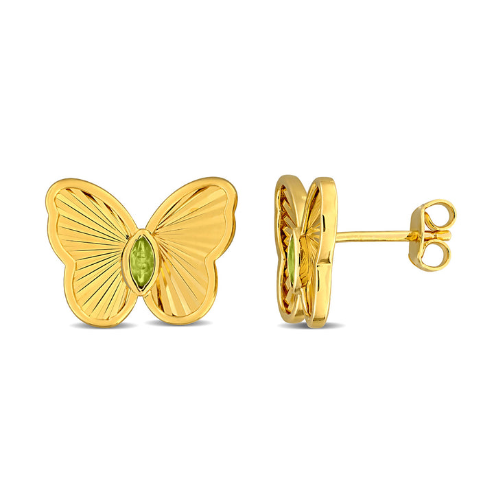 1/6 Carat (ctw) Peridot Buttrerfly Charm Earrings in Yellow Sterling Silver Image 1