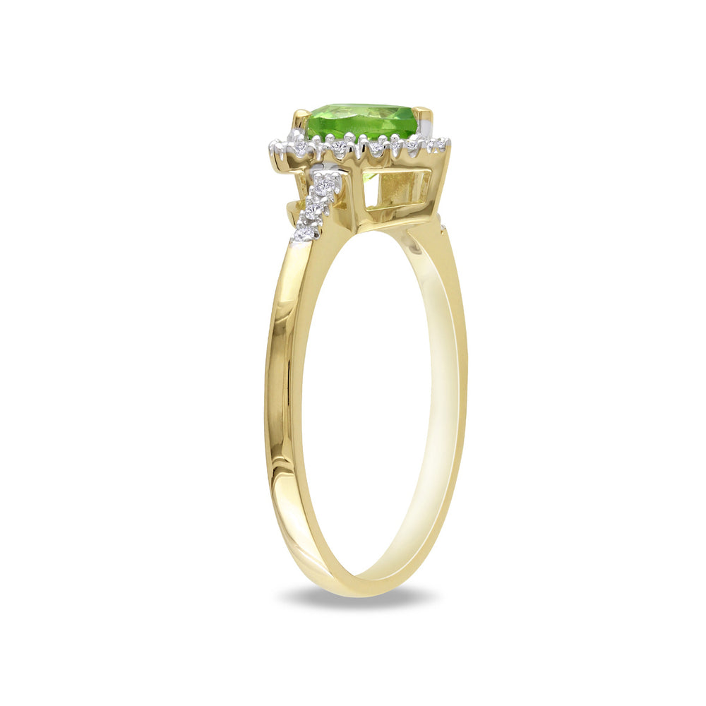 4/5 Carat (cw) Peridot Promise Heart Ring in 10K Yellow Gold with Diamonds Image 2