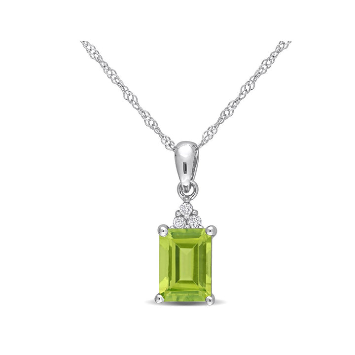 1.00 Carat (ctw) Peridot Emerald-Cut Pendant Necklace in 10K White Gold with Chain Image 1