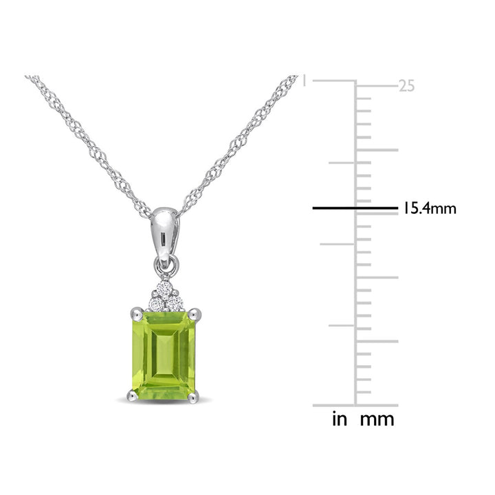 1.00 Carat (ctw) Peridot Emerald-Cut Pendant Necklace in 10K White Gold with Chain Image 2