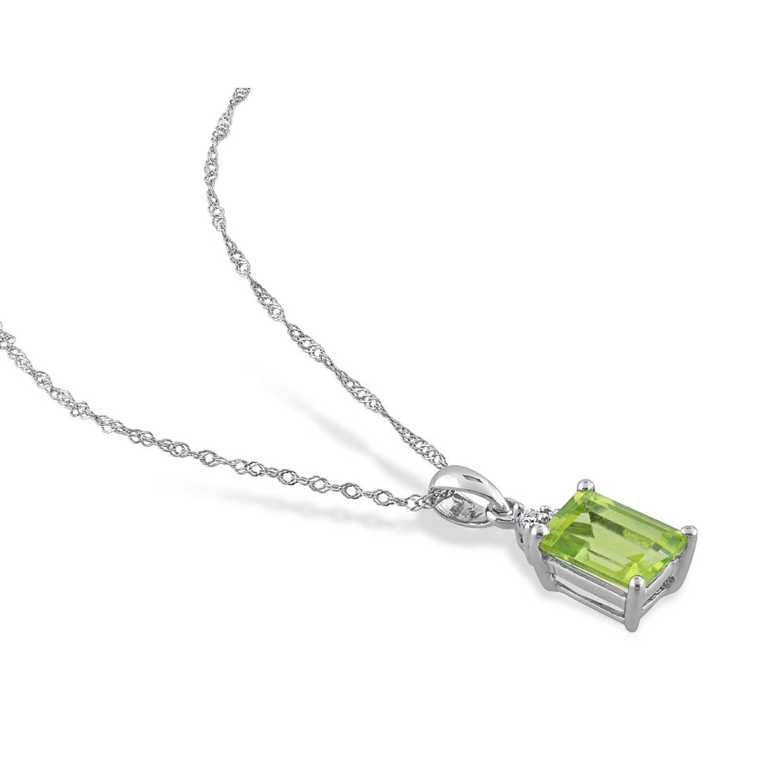 1.00 Carat (ctw) Peridot Emerald-Cut Pendant Necklace in 10K White Gold with Chain Image 3