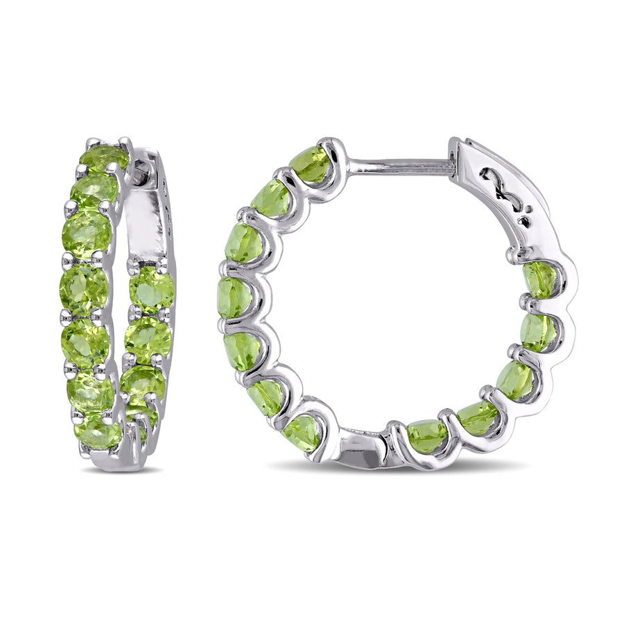 3.84 Carat (ctw) Peridot Hoop Earrings in Sterling Silver Image 1