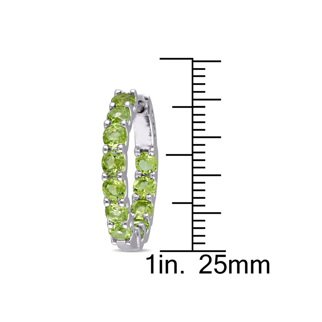 3.84 Carat (ctw) Peridot Hoop Earrings in Sterling Silver Image 3