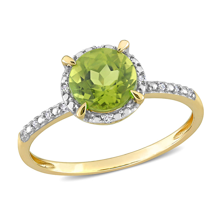 1 1/2 Carat (cw) Peridot Halo Ring in 10K Yellow Gold with Accent Diamonds Image 1