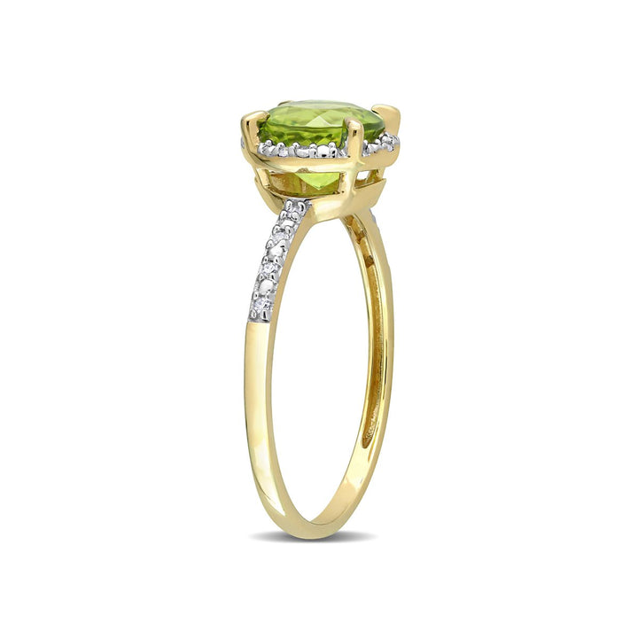 1 1/2 Carat (cw) Peridot Halo Ring in 10K Yellow Gold with Accent Diamonds Image 2