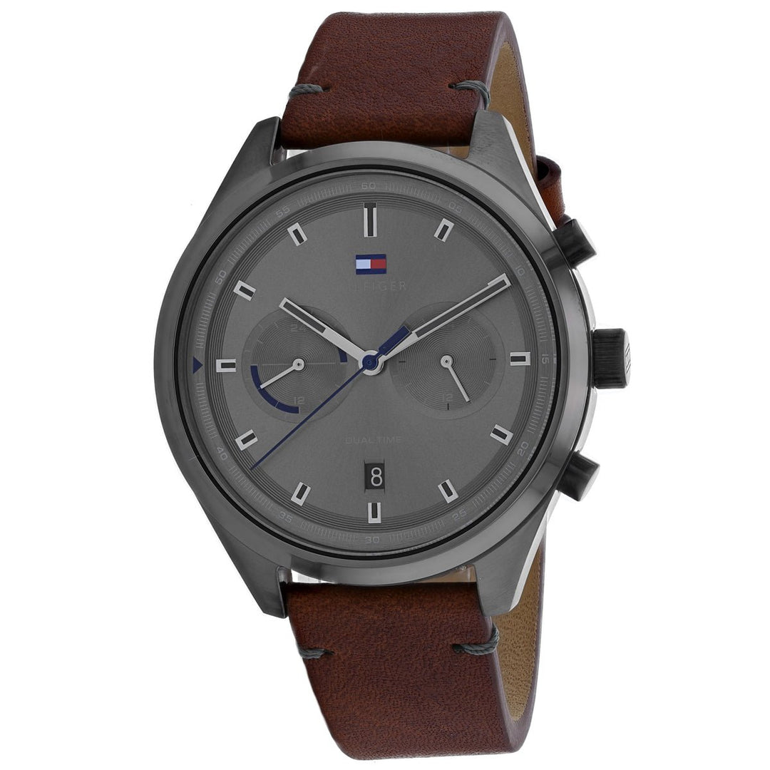 Tommy Hilfiger Mens Bennett Grey Dial Quartz Watch 1791730 Stainless Steel Leather Image 1