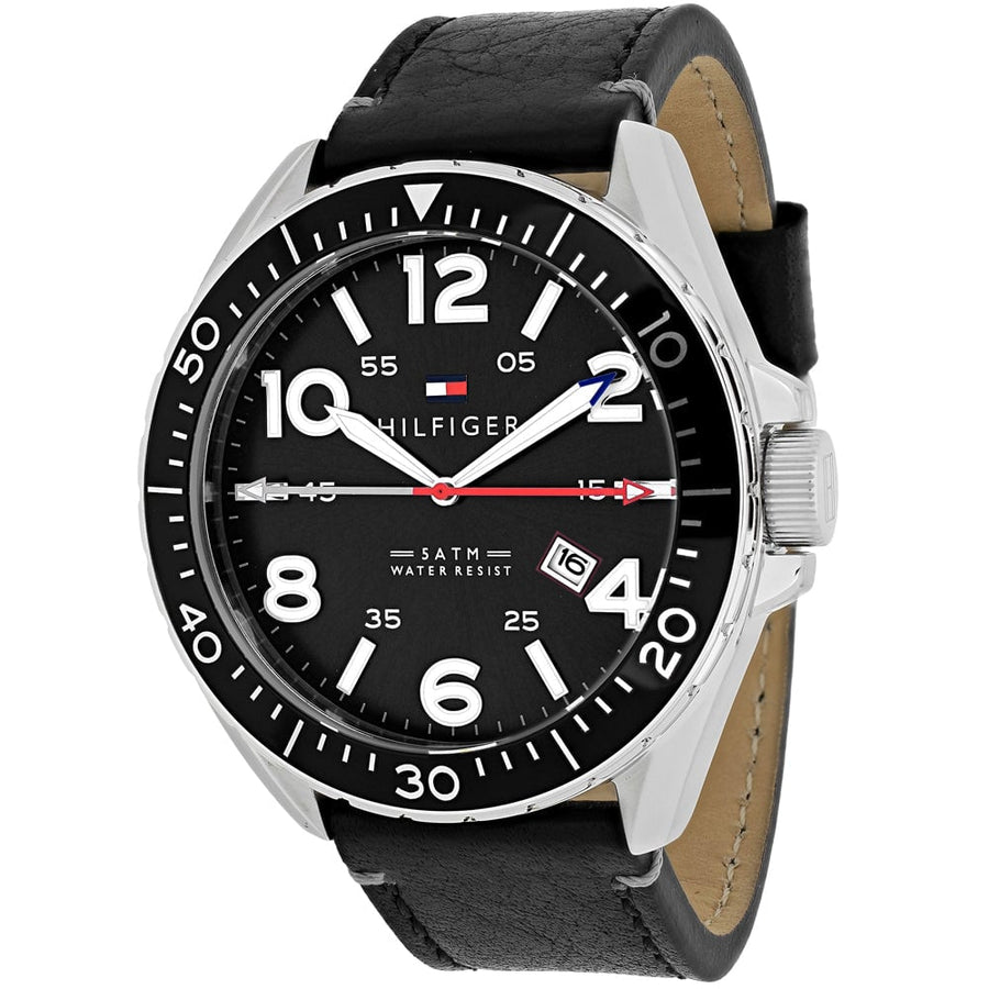 Tommy Hilfiger Mens Sport Watch Black Dial Stainless Steel Leather Strap 1791131 Image 1