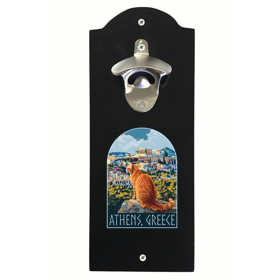 Athens Greece Cat Acropolis Design Souvenir Wall mounted bottle opener Image 1