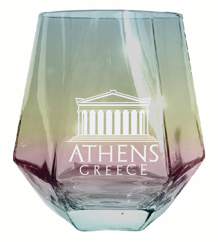 Athens Greece Souvenir Stemless Diamond Wine Glass Engraved 15 oz Image 1