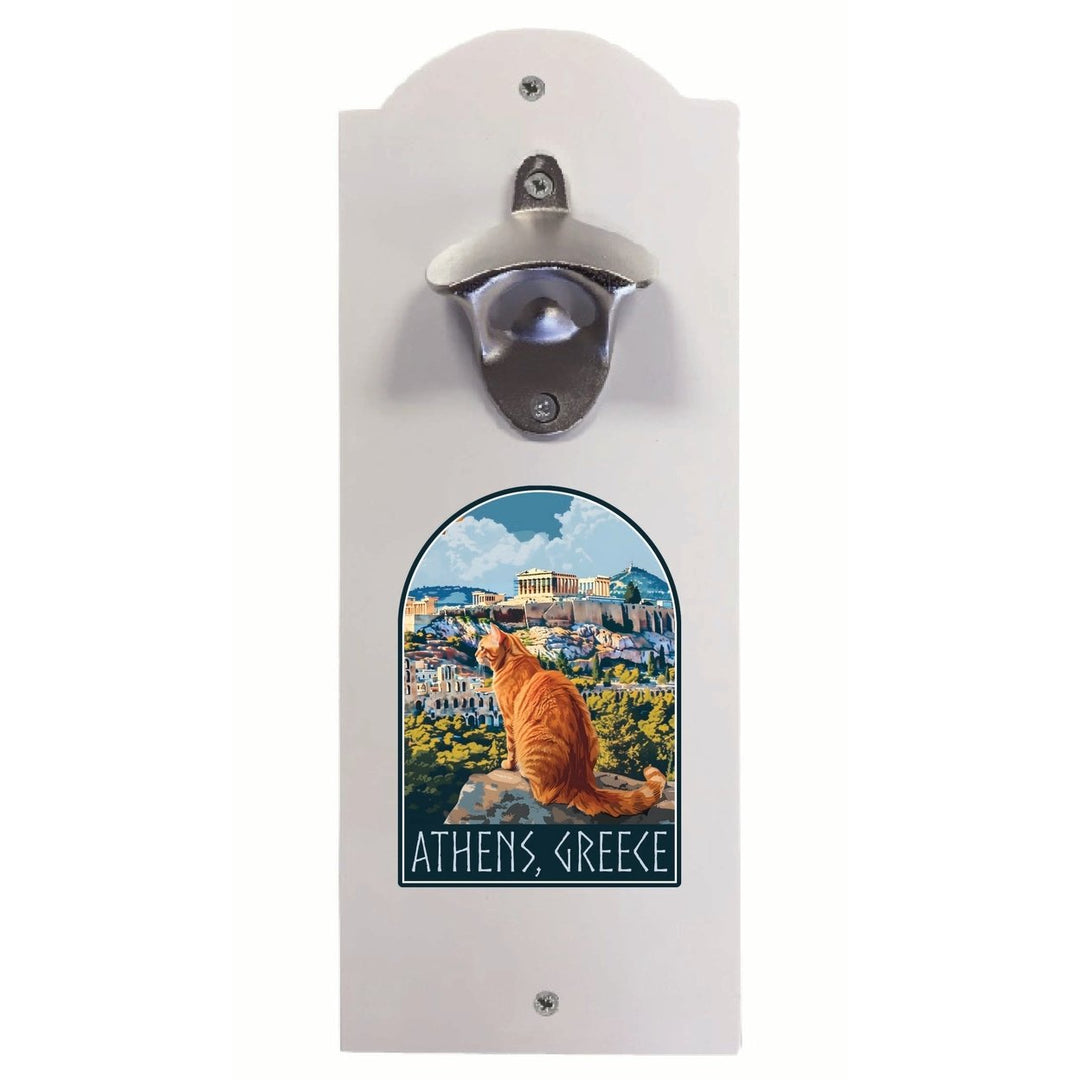 Athens Greece Cat Acropolis Design Souvenir Wall mounted bottle opener Image 2