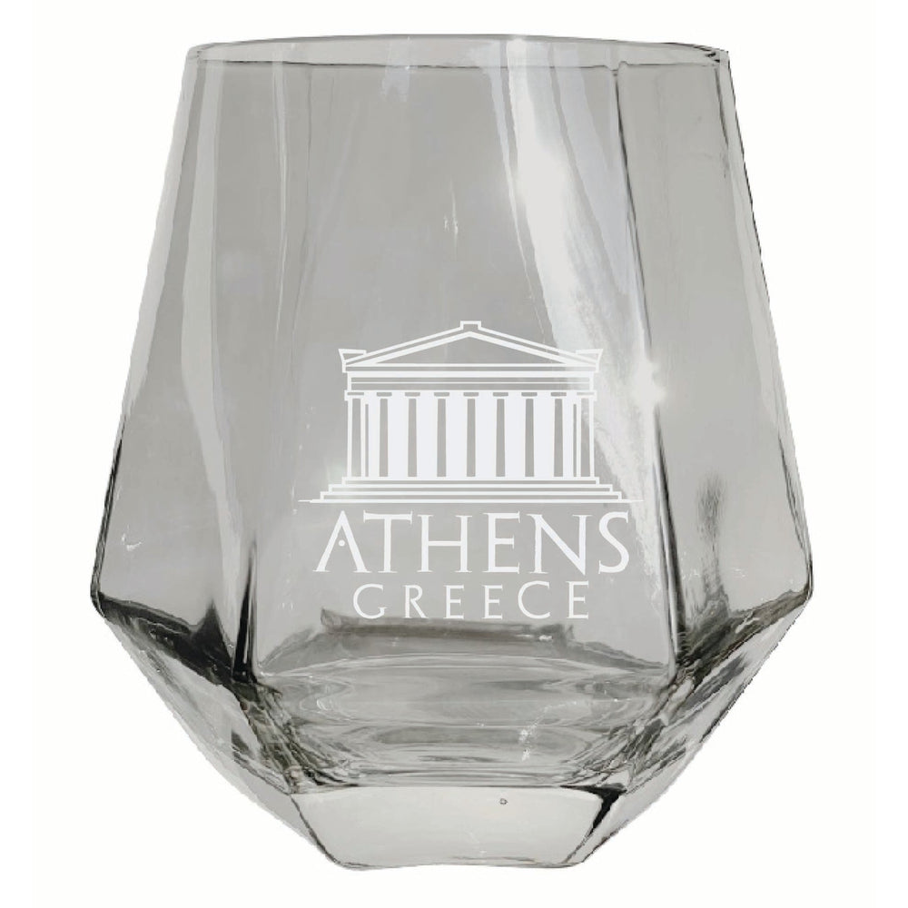 Athens Greece Souvenir Stemless Diamond Wine Glass Engraved 15 oz Image 2