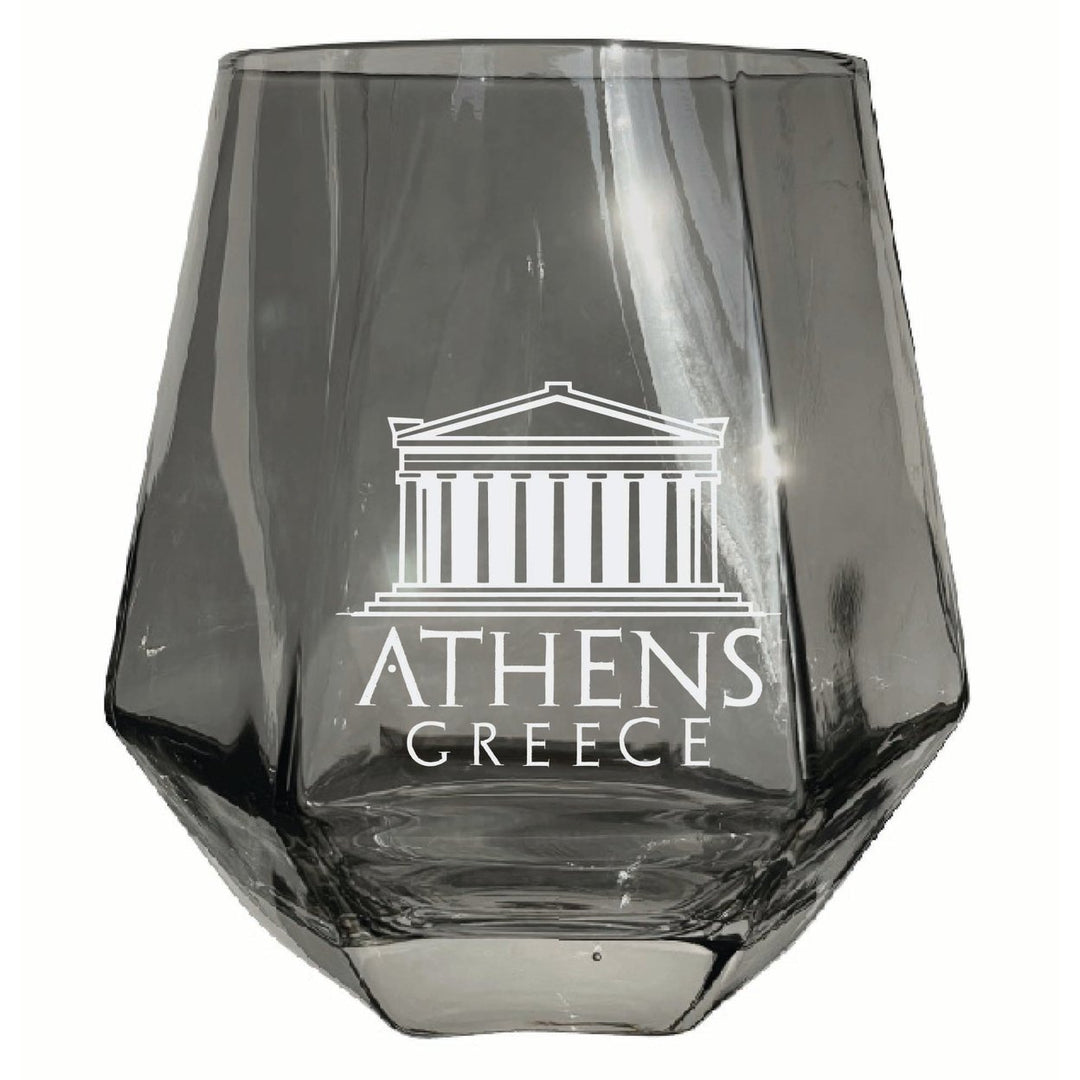 Athens Greece Souvenir Stemless Diamond Wine Glass Engraved 15 oz Image 1