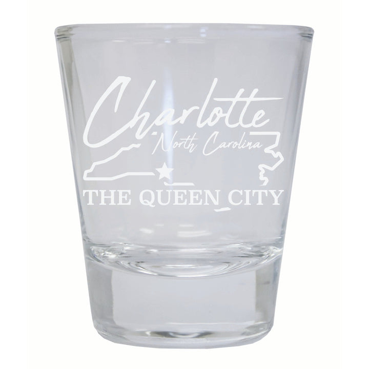 Charlotte North Carolina Souvenir 2 Ounce Engraved Shot Glass Round Image 1